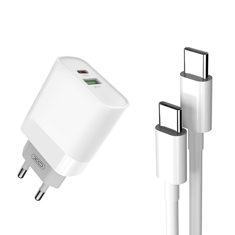 XO Wall Charger L64 QC3.0/PD Duo Set mit USB-C auf USB-C Kabel