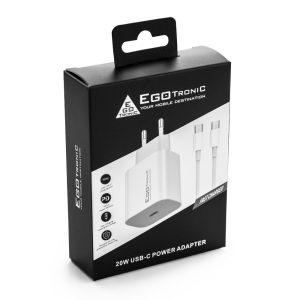 EGO-TRONIC Wall Charger 20W USB-C Set mit USB-C auf USB-C Kabel
